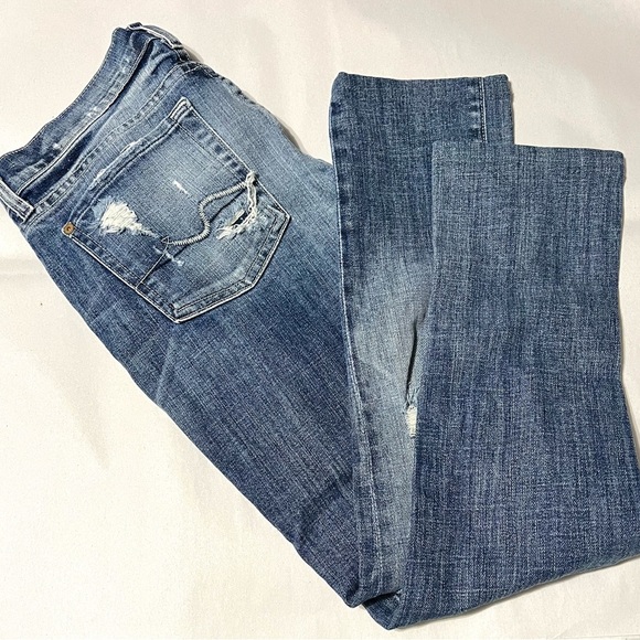 7 For All Mankind Denim - 7 FOR ALL MANKIND DESTROYED BLUE SKINNY JEANS #136